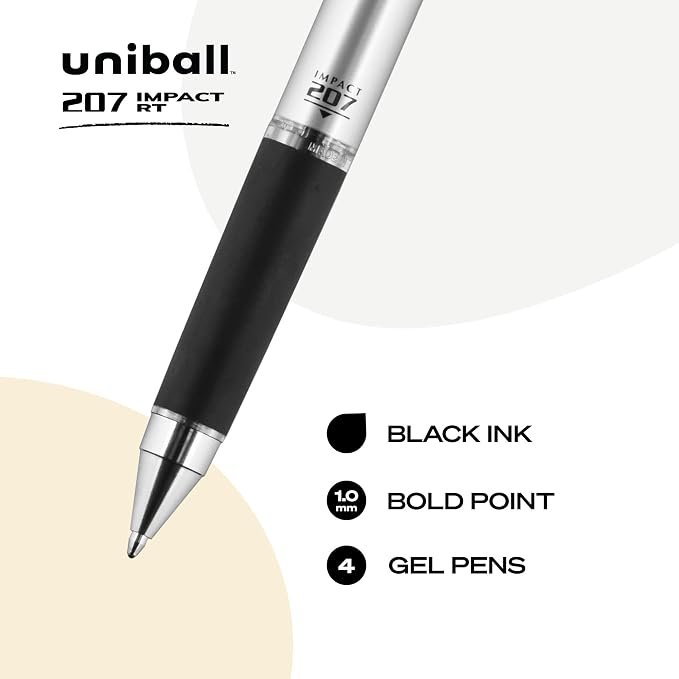 uniball 207 Impact RT Gel Pens, Bold Point, 4 Pack - Image 2