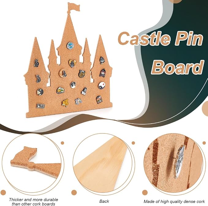 BENECREAT Castle Pin Board Cork Board, 14.2x11.8inch Bulletin Display Board - Image 4