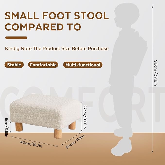 Small Foot Stool Ottoman, Sherpa Footstool Ottoman Foot Rest - Image 2