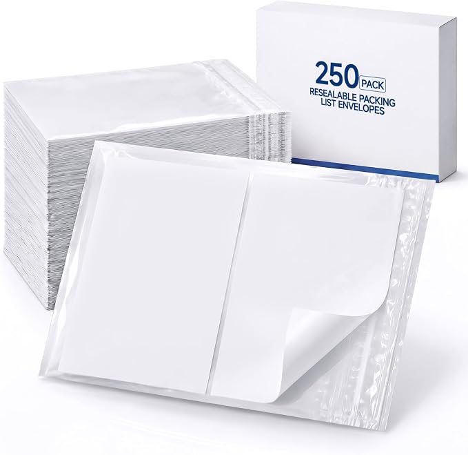 Glenmal 250 Pcs 9.5" x 12" Resealable Packing List Envelopes Clear by Glenmal