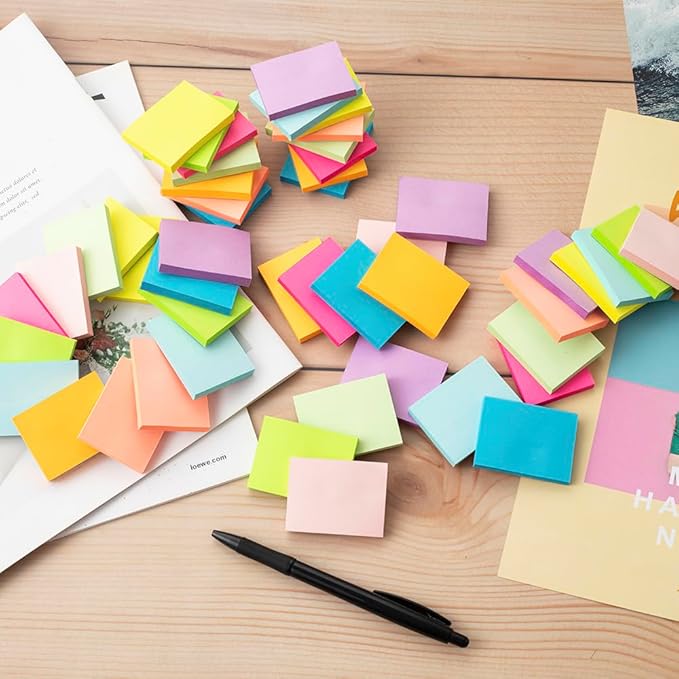 (50 Pads) Sticky Notes 1.5x2, 10 Colors Self Sticky Notes, Sticky Pads, Recyclable, Self-Stick Pads, Easy to Stick for Home, Office, Notebook-DeskLoop Office