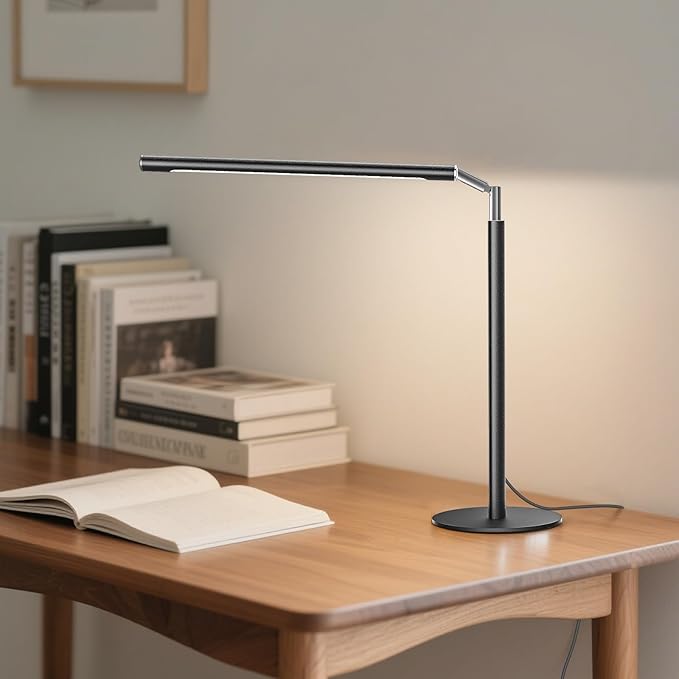 Metal LED Desk Lamp for Home Office - Foldable Industrial Desk Light with Base, 16" Dimmable Table Lamp for Reading, 4 Color Temps, 15W Modern Desktop Lamp for College Dorm Study Task Work-DeskLoop Office