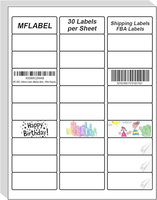 MFLABEL Address Label, 1" x2-5/8 Mailing Sticker, 30-UP White Shipping Labels for Inkjet or Laser Printer, 270000 Sticker Labels (9000 Sheets), 30 Label per Sheet-DeskLoop Office