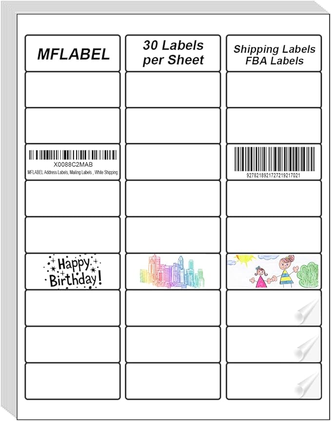 MFLABEL Address Label, 1" x2-5/8 Mailing Sticker, 30-UP White Shipping Labels for Inkjet or Laser Printer, 90000 Sticker Labels (3000 Sheets), 30 Label per Sheet-DeskLoop Office