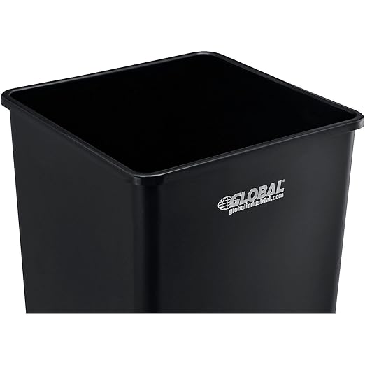 Global Industrial Square Plastic Garbage Can, Open Top, 55 Gallon Capacity, Indoor/Outdoor Rated, 19-1/2"W x 19-1/2"D x 34"H, Utility Trash Can, No Lid, Black-DeskLoop Office
