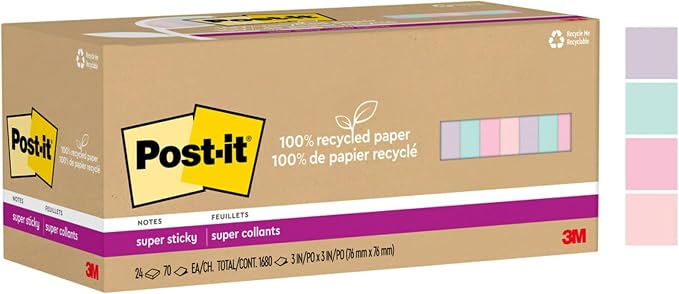 Post-it 100% Recycled Super Sticky Notes, 4 x 6 in, 4 Pads | School Supplies - Image 12
