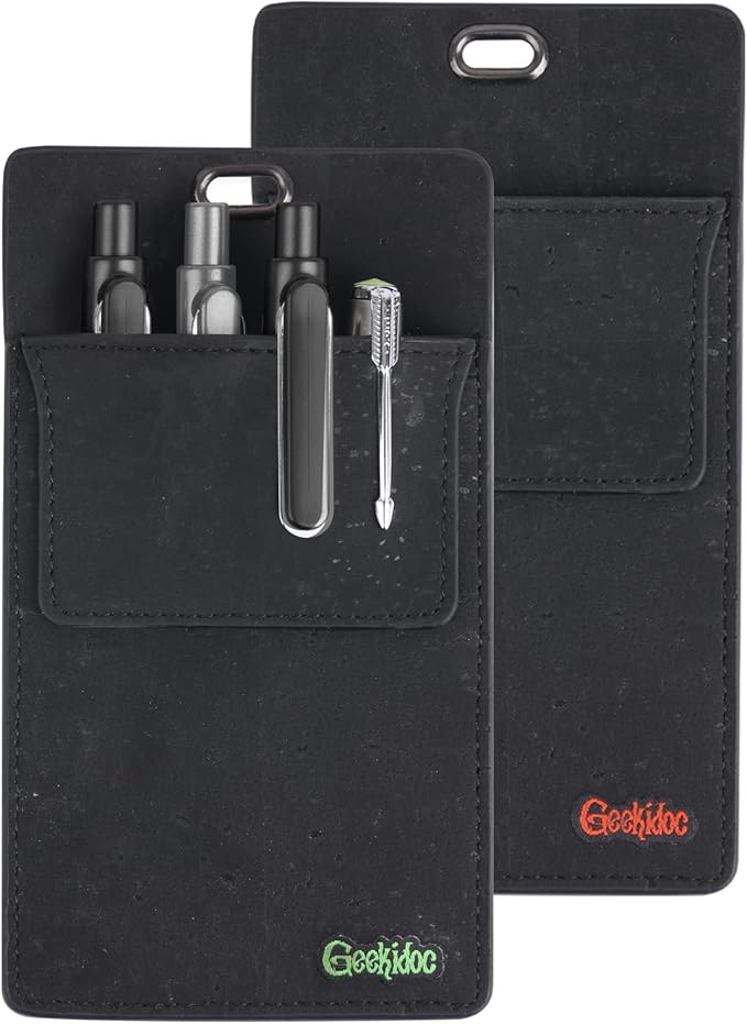 Premium Portuguese Cork Pocket Protector for Men | Multi-Use Pocket Protectors for Shirts and Lab Coats | For Pen, Pencils, Pointers, and More | 2 Pack of Black Pocket Organizer Protectors-DeskLoop Office