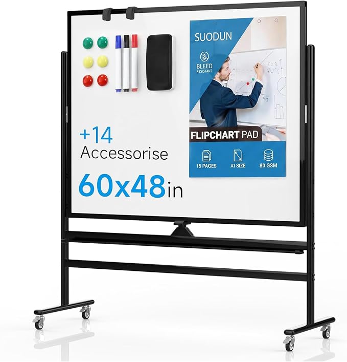 Rolling Whiteboard 60"x48" Magnetic Dry Erase Board by RollingWhiteboard