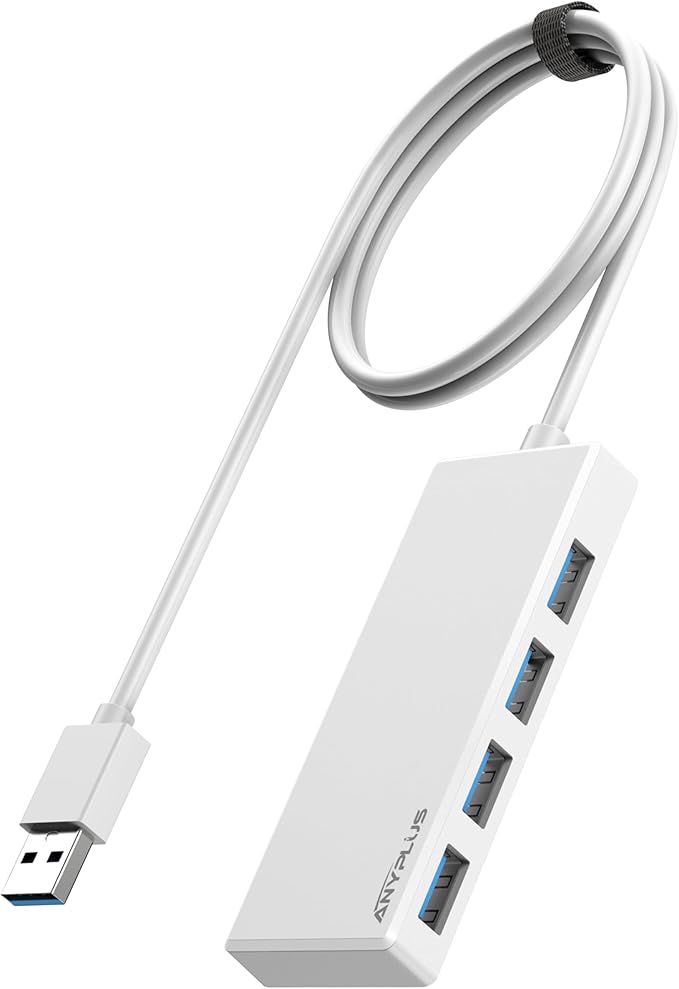 USB Hub, Multiport USB Splitter Adapter, 2 ft Long Cable USB 3.0 Hub, USB Extender for Laptop, PC, iMac, Surface Pro, MacBook, Mac Pro, Flash Drive, XPS, Mouse, HDD【White】-DeskLoop Office