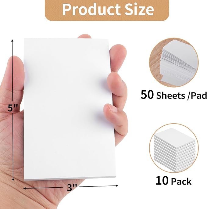 Hoiny Note Pads 3x5 In, 10 Pack Blank Server Notepad, 50 Sheets Per Scratch - Image 2