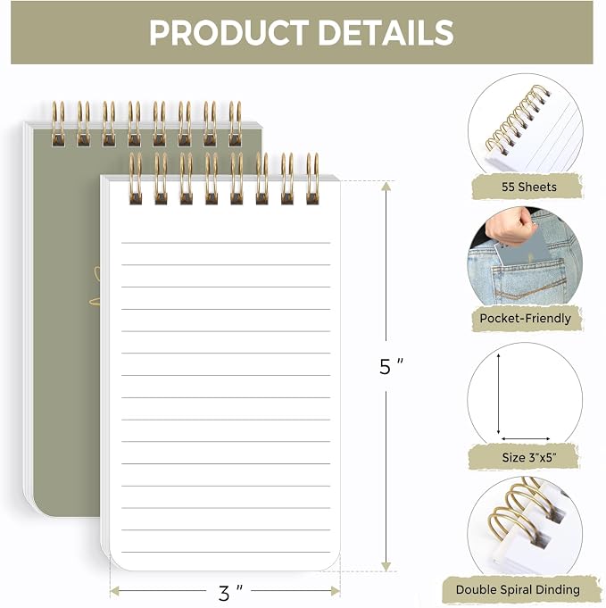 SKYDUE Pocket Notepads with Aesthetic Covers, Small Notebooks, Mini Spiral - Image 2