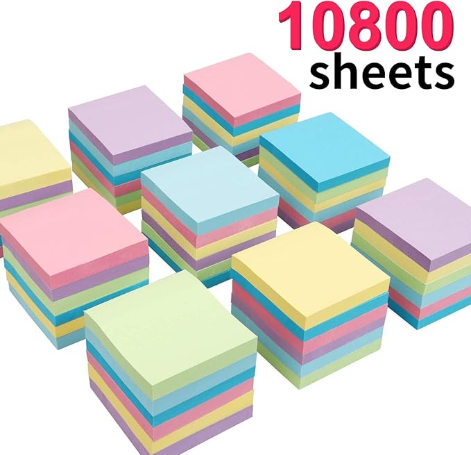 MyLifeUNIT Sticky Notes 3x3, Bulk Pack 108 Note Pads 10800 Sheets for Daily Reminder, Self-Stick Notes with 6 Assorted Colors for Office School Home Notebook Supplies-DeskLoop Office