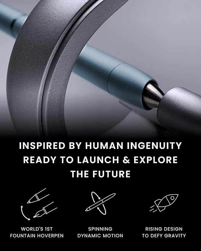novium Hoverpen Future Edition - Luxury Metal Fountain Pen With Fine Nib, Aerospace Metal Made, Futuristic Aesthetic Desk, Free Spinning Executive, Signing Pen (Mist Blue)-DeskLoop Office