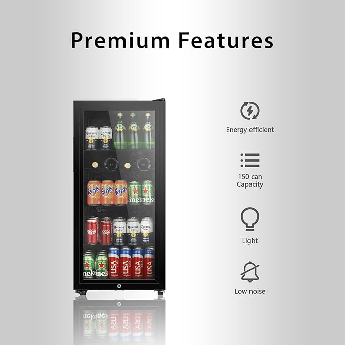 LANG Beverage Refrigerator, 4.5 Cu.Ft, Mini Fridge with Glass Door for Soda Beer, Freestanding Beverage Cooler for Office, Bar, Adjustable Shelving&Adjustable Foot-DeskLoop Office