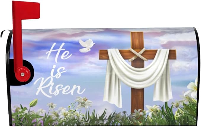 He is Risen Easter Cross Christian Mailbox Cover, Standard Size Pigeon Garden by Yomane