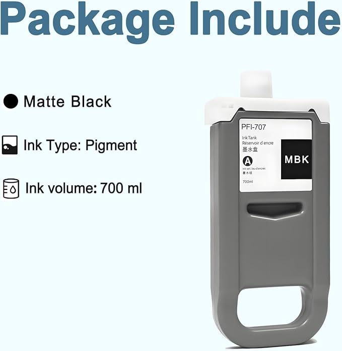 PFI-707 Ink Cartridge PFI707 Ink Tank Compatible with Canon imagePROGRAF PF830, iPF840, iPF850 CAD Plotters 700 ML (1-Pack, Black)-DeskLoop Office