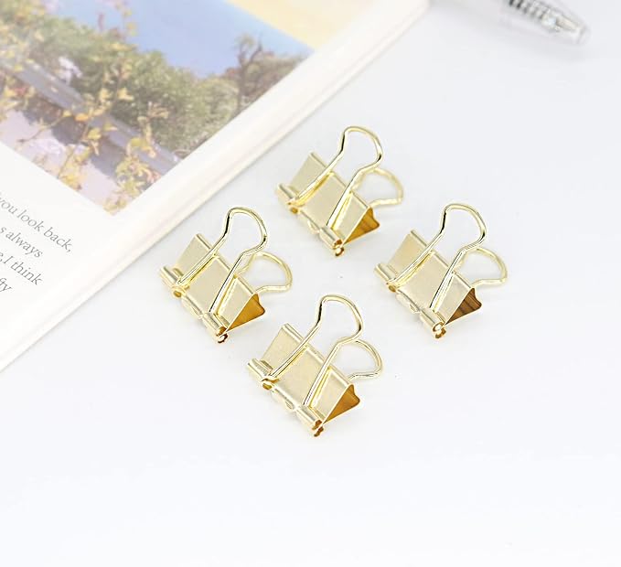 Gold Binder Clips, Mini Paper Clip, Small Paper Clamps 15mm, 100 Pack Micro - Image 3