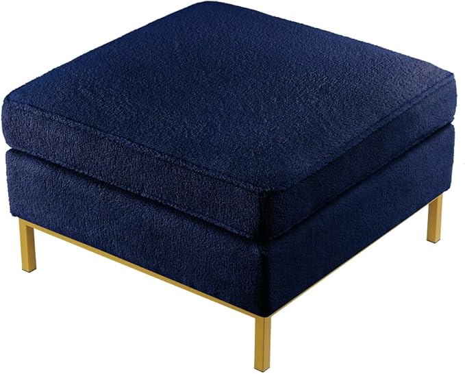 24KF Large Square Couch Ottoman for Living Room, Upholstered Teddy Fabric Padded Cushion Ottoman Table,Large Foot Rest,5088-Teddy Navy-DeskLoop Office