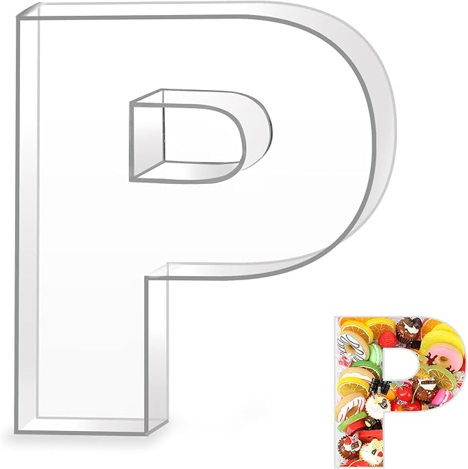 10" P Clear Acrylic Letter Charcuterie Board Box, Reusable Fillable Decorative by Esmorah