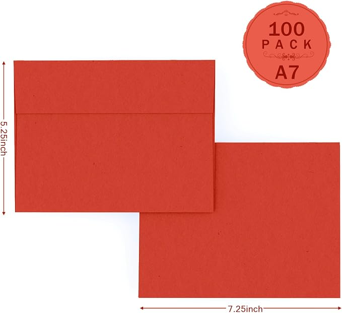 Red 5x7 Envelopes 100 Pack, Goefun A7 Self Seal Printable Invitation Envelopes - Image 2