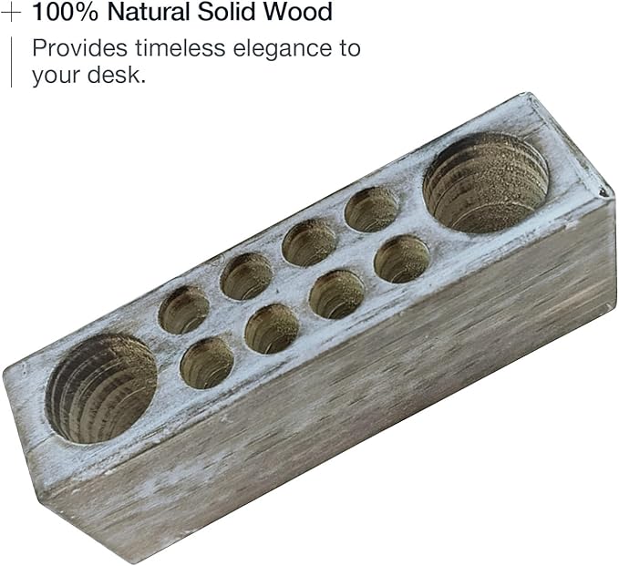 Whitewashed Wooden Pen Holder, Grey Solid Wood Desk Organizer, Rustic Paint Brush Holder and Art Supplies Organizer-DeskLoop Office