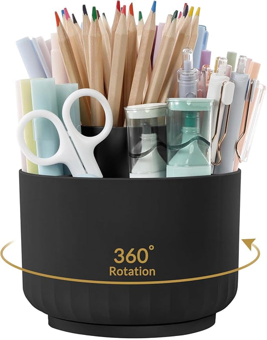 SKYDUE 360 Degree Rotating Pencil Pen Holder for Desk, Dual-Purpose Desk Organizer, Rotating Pencil Cup with 5 Slots, Office Supplies, Desk Decor for Office, School, Home-DeskLoop Office