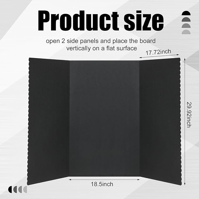Paterr Trifold Poster Board with Storage Bag, Hook and Loop Fabric, Foldable 3 Panel Presentation Board for Science Fair and Exhibitions (Black,54 x 30 Inch)-DeskLoop Office
