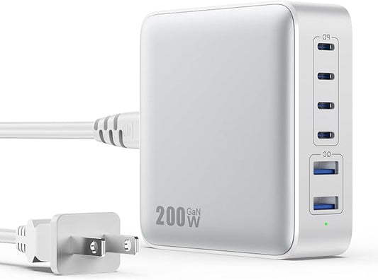 USB C Charger Block 200W[2025 Upgraded] GaN III 6 Port Fast Charging Station Hub,PD 65W USB C Laptop Charger Compatible with MacBook Pro/Air,iPad,iPhone 16/15,Galaxy S23/S24 Steam Deck Dell XPS etc-DeskLoop Office
