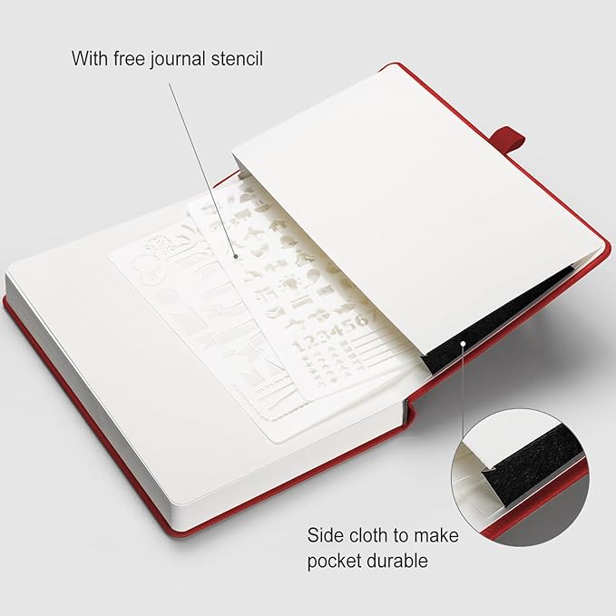 AHGXG Bullet Dotted Journal - 320 Numbered Pages Dot Grid Notebook A5 Thick Journal, 100gsm Thick Dotted Paper, Leather Hardcover,Inner Pocket, 5.75'' × 8.38'' - Red-DeskLoop Office