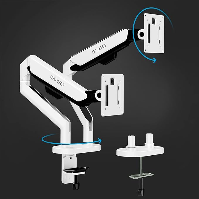 EVEO Premium Dual Monitor Mount 14"-35” Dual Monitor Arm VESA Bracket Adjustable Height Gas Spring Dual Monitor Stand, Screen Full Motion Dual Monitor Arm-Computer Monitor Stand for 2 Screens - White-DeskLoop Office