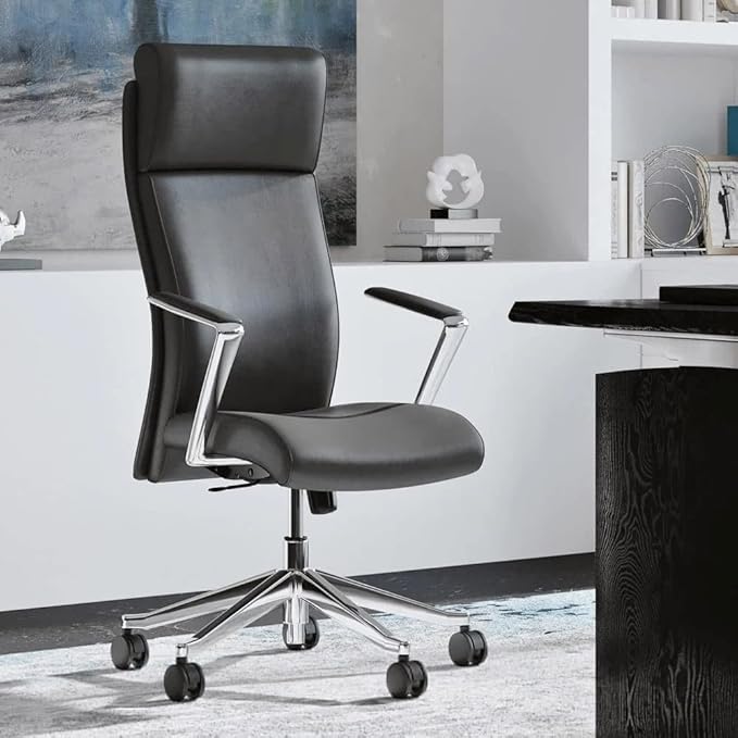 ZURI Draper Leather Executive Chair with Aluminum Frame- Dark Grey-DeskLoop Office