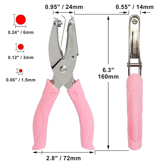 CheeMuii 3 Pieces Metal Handheld Paper Punch Single-Hole Tag Punch Set - Image 2