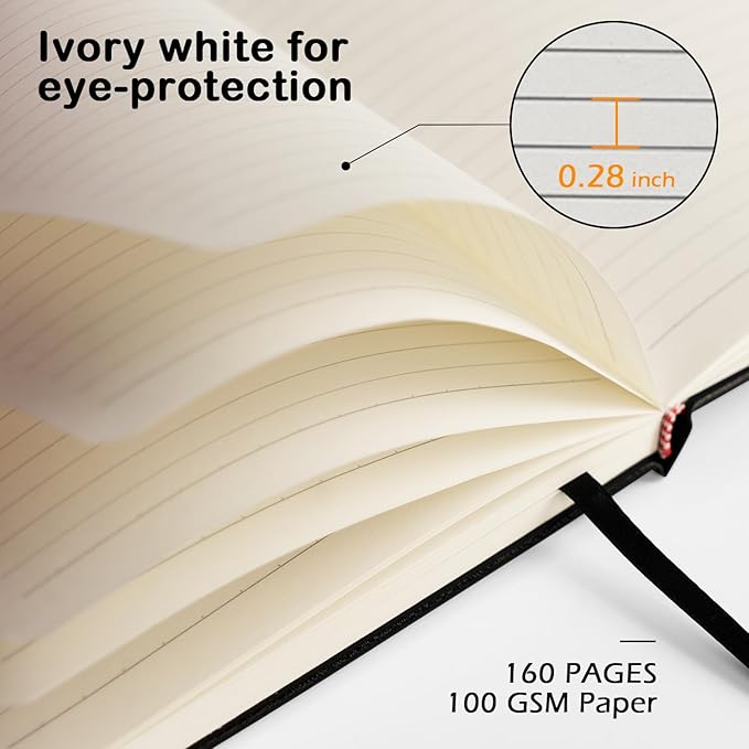 8 Pack Black Lined Journal Notebooks for Work, Travel, College, (A5 Size 100 GSM Thick Paper) - Classic Ruled, Hardcover Notepad for Writing 160 Pages, 5.5 x 8.3 inch, Multipack Journals-DeskLoop Office