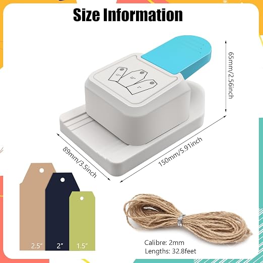 3 in 1 Craft Tag Punch Gift Tag Paper Punch，Paper Craft Tag Punch 1.5" 2" 2.5" - Image 2