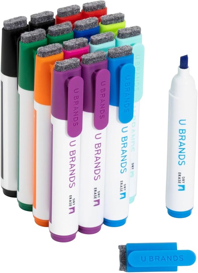 U Brands Dry Erase Markers Chisel Tip Set, 16 Pack, Low Odor Ink, Dry Erase by UBrands