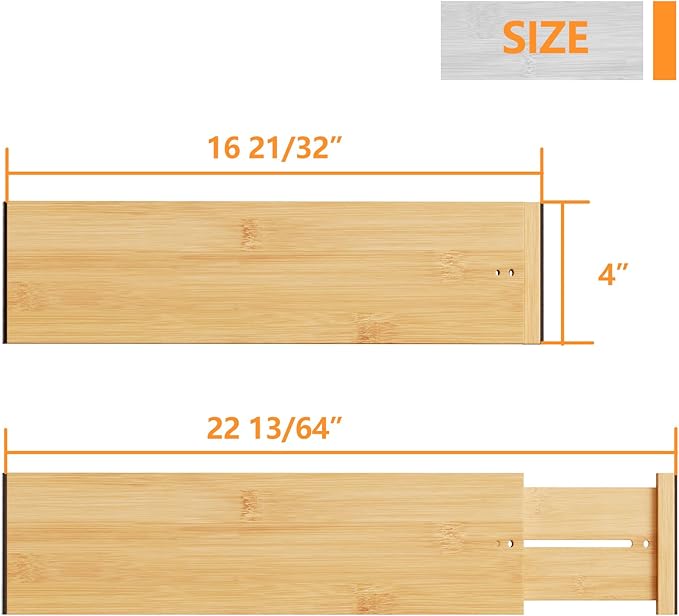 BAMEOS 4" High Drawer Dividers Bamboo Separators Organization Expandable Organizers for Kitchen Bedroom Bathroom Dresser Office 4-pack-DeskLoop Office
