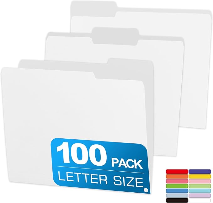 100 Packs Colored File Folders, Two Tone Color File Folder 8.5 x 11 Inch by Unknown