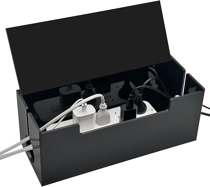 Cable Management Box, 2 Open Slots Cords Hider Box, Under Desk Power Strip by DELIPPLY