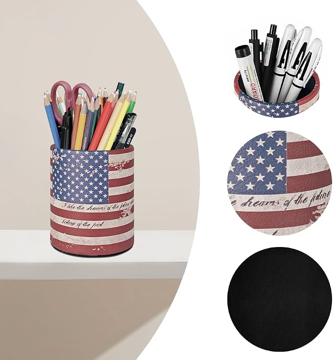 Pen Pencil Holder Cup Container PU Leather Desk Organizer Stand Decor Brush - Image 3
