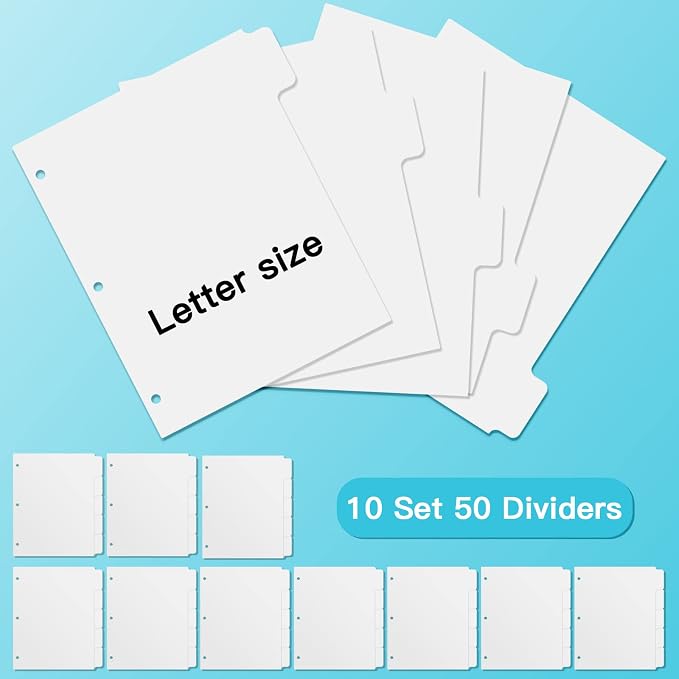 3 Ring Binder Dividers with 5 Tabs, Write & Erase Plastic Binder Dividers - Image 2