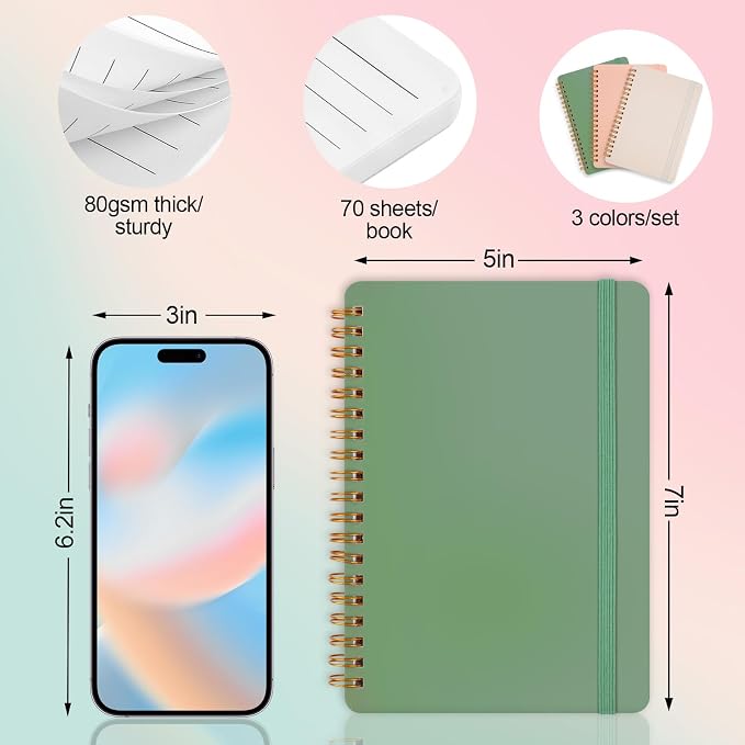 Utron 3 PCS Small Spiral Notebook 5x7, Notebooks - Image 2