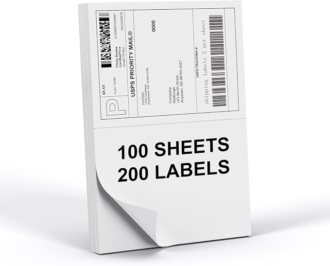 Half Sheet 8.5x5.5inch Shipping Mailing Label 200 Counts, 2 Labels Per Sheet by PAPRMA