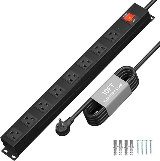 KF 8 Outlet Heavy Duty Power Strip Surge Protector, 2100J Surge Protection Power Strip, 15A/1875W Mountable Power Strips with Upgraded Switch, 14AWG 10FT Power Cord-DeskLoop Office