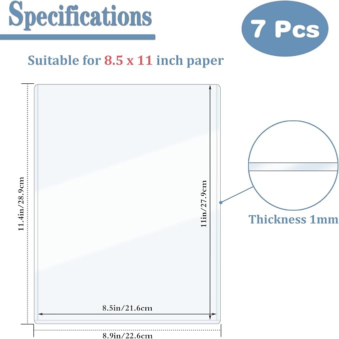 ELEMGULY Rigid Print Protectors, 7 Pack 8.5 x 11'' Plastic Clear Page Sheet - Image 2