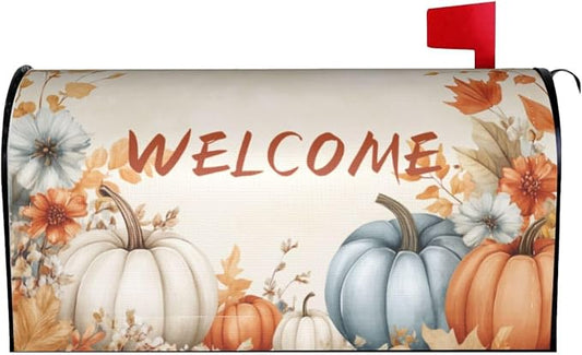 Autumn Pumpkin Welcome Magnetic Mailbox Cover, Fall Mailbox Wrap Decorative by Ouqiuwa