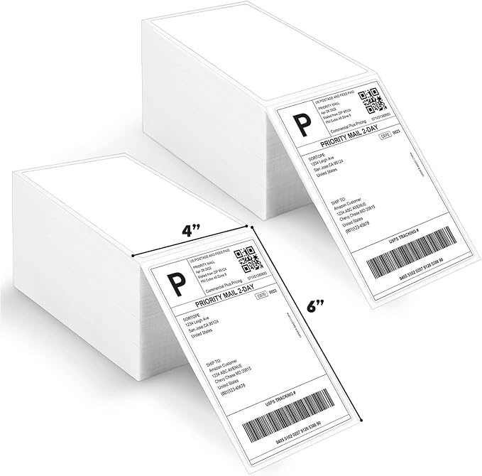 Fanfold 4 x 6 Direct Thermal Labels, Two Stack Total 1000 Lables, Commercial by Razuvo
