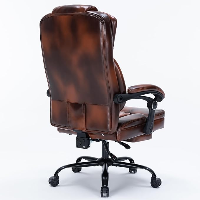 Ergonomic Office Chair with Foot Rest, Executive Chair with Footrest PU Leather Computer Chair, Big and Tall Chair Reclining Desk Chair, Thick Padded Coil Spring Seat, 400 lbs Capacity (Brown)-DeskLoop Office