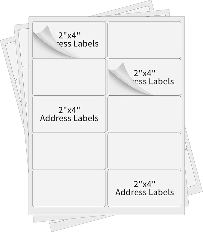 Mailing Labels for Laser and Inkjet Printer, 2x4 Label Printer Paper, 10 UP by Muotich