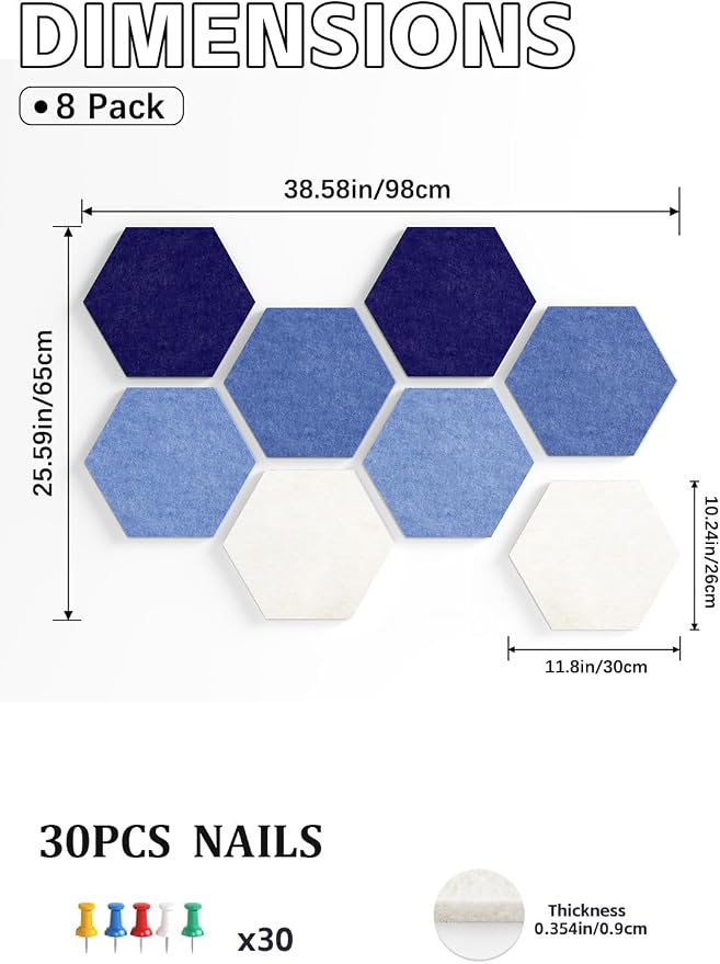 8 Pack Hexagon Felt Bulletin Board Tiles - Image 2