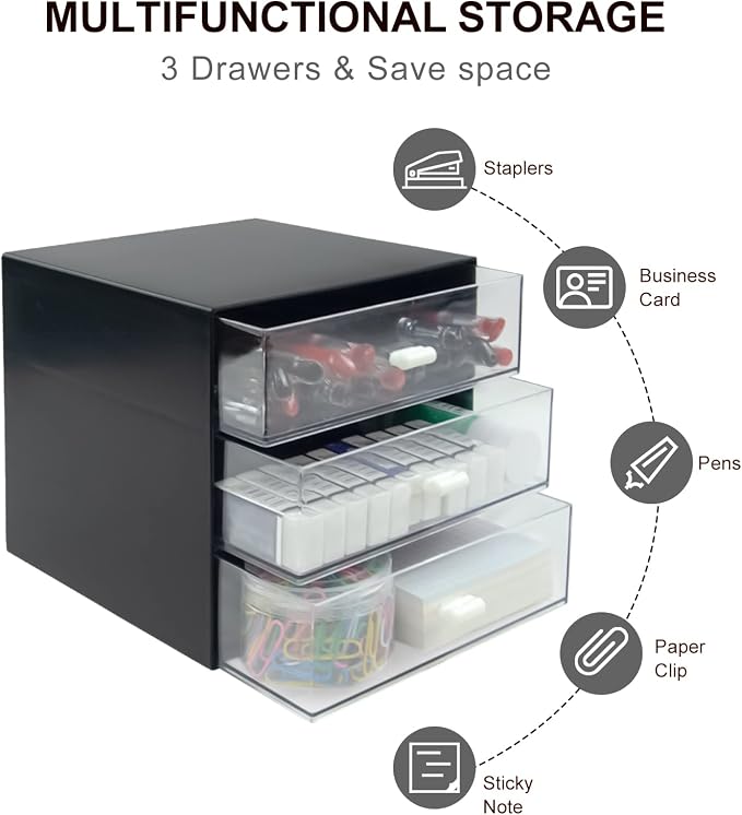 Desk Organizer with Drawer, Desk Storage Box, Plastic Office Stationery - Image 4